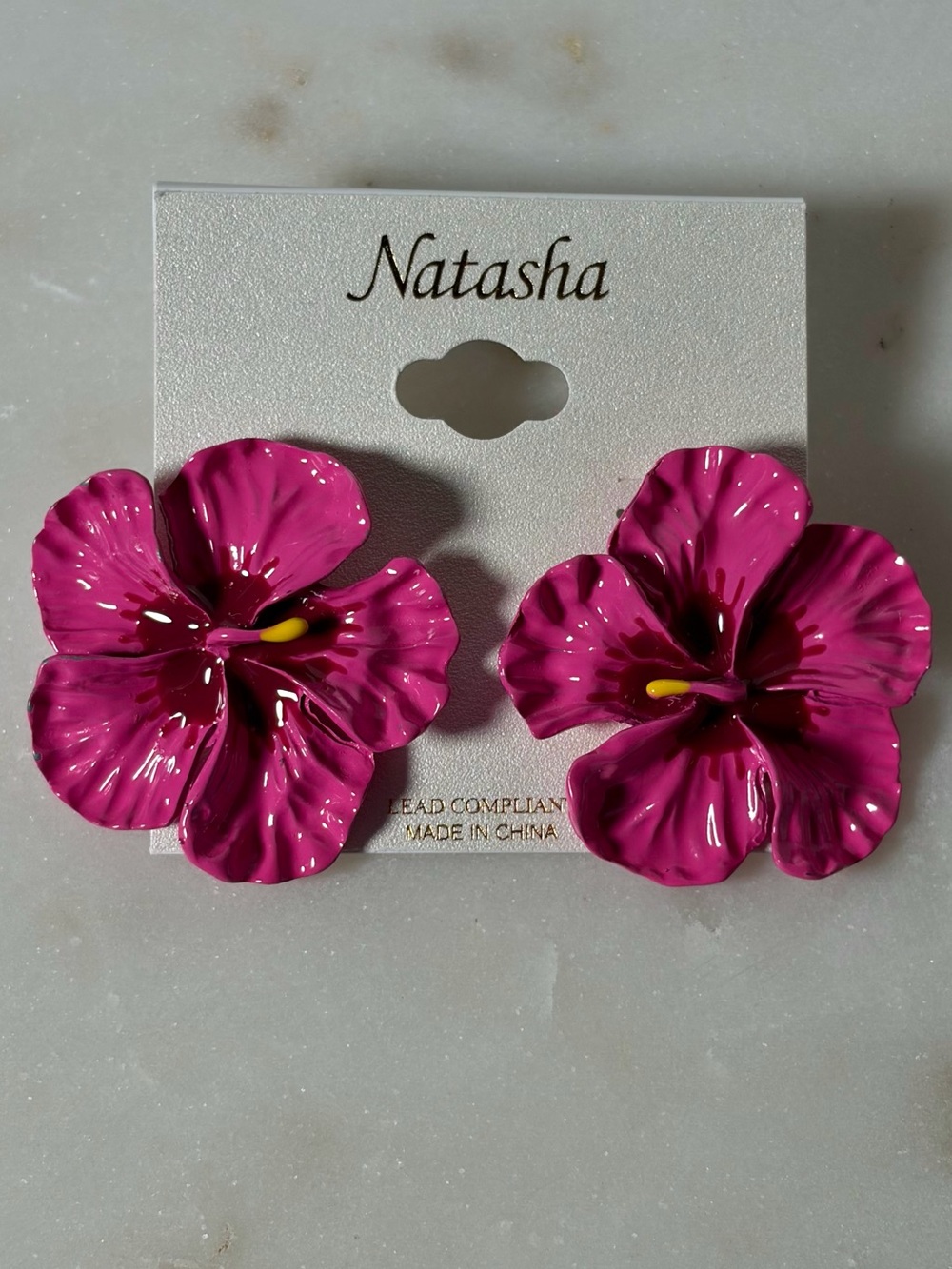 Tropical Hibiscus Bright Fuchsia Floral Statement Earrings